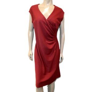Evan Picone Ponte Faux Wrap Dress Pleated Gathered Cap Sleeve Surplice